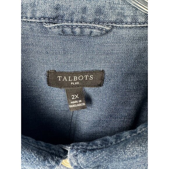 NEW Talbots Denim Chambray Shirt 2X Blue Button Front Long Sleeve Plus Size - Picture 3 of 7